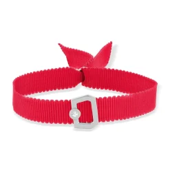 Bracelet boucle argent 925 zirconias ruban rouge 21cm