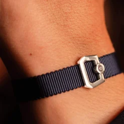 Bracelet boucle argent 925 zirconias ruban marine 21cm