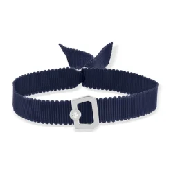 Bracelet boucle argent 925 zirconias ruban marine 21cm