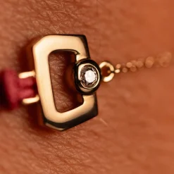 Bracelet boucle chaine or 750 jaune diamant et cordon rose 18cm