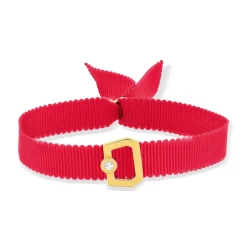 Bracelet boucle or 750 jaune diamant ruban rouge 21cm