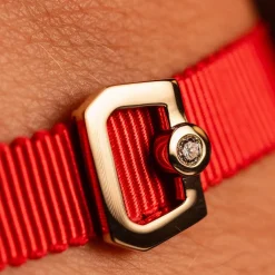 Bracelet boucle or 750 jaune diamant ruban rouge 21cm