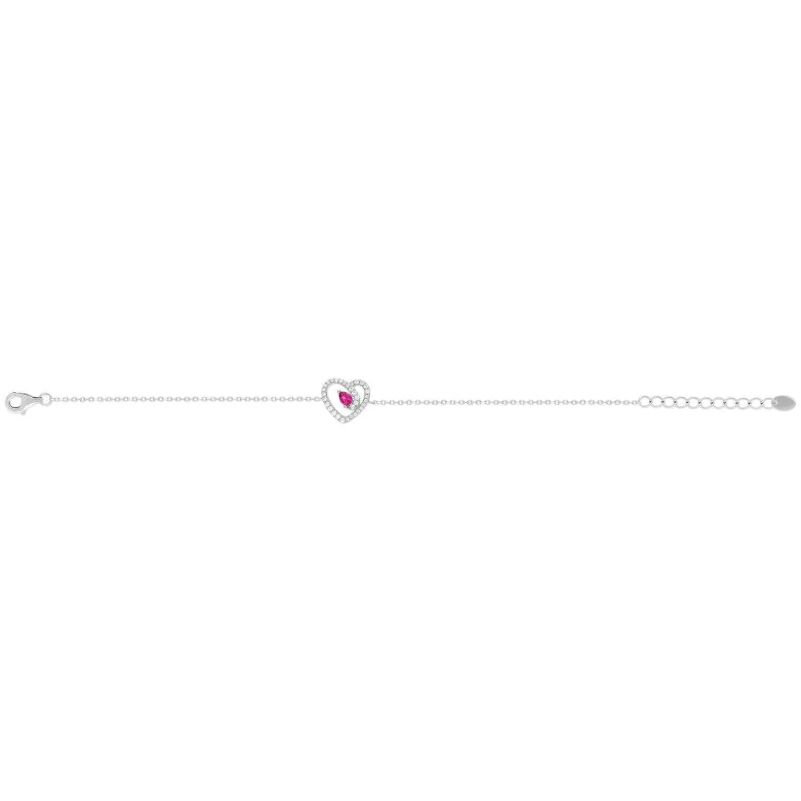 Bracelet coeur argent 925 rhodié rubis synthétique et zirconias