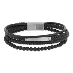 Bracelet cordon synthétique noir et acier