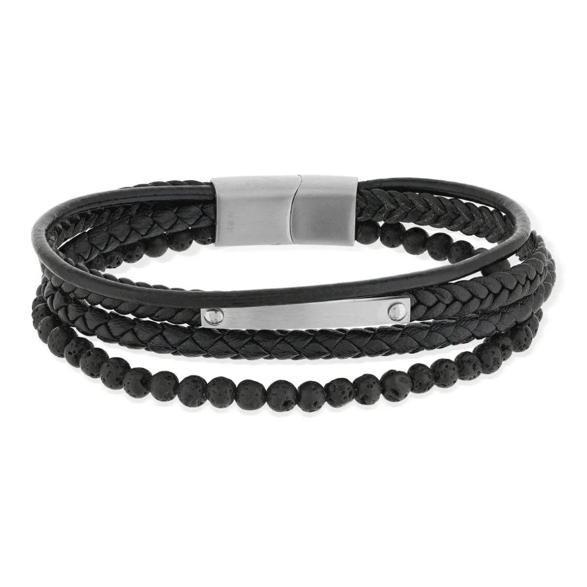 Bracelet cordon synthétique noir et acier