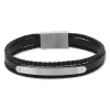 Bracelet cuir acier multirangs noir