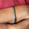 Bracelet cuir acier pierres naturelles bleues 20,5cm