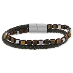 Bracelet cuir marron pierres naturelles marrons 20cm