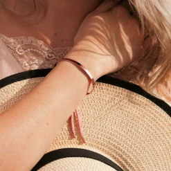 Bracelet  demi-jonc plaqué or rose cordon