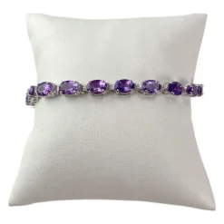 Bracelet d'occasion or 750 blanc maille fantaisie améthyste 18,5 cm