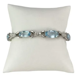 Bracelet d'occasion or 750 blanc maille fantaisie diamants aigues marines 18 cm