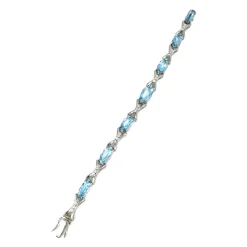 Bracelet d'occasion or 750 blanc maille fantaisie diamants aigues marines 18 cm