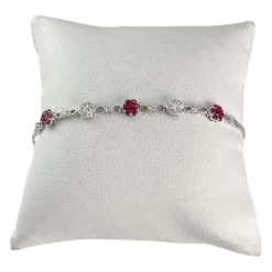 Bracelet d'occasion or 750 blanc maille anglaise diamants rubis 19 cm