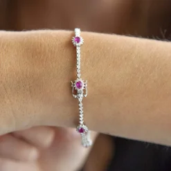 Bracelet d'occasion or 750 blanc rubis diamants 18 cm