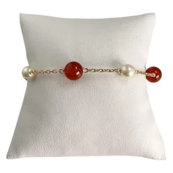 Bracelet d'occasion or 750 jaune maille forcat cornaline perle de culture