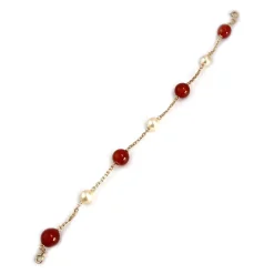 Bracelet d'occasion or 750 jaune maille forcat cornaline perle de culture