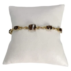 Bracelet d'occasion  or 750 2 tons maille fantaisie diamant et quartz fumé