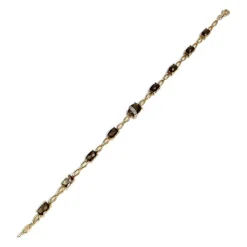 Bracelet d'occasion  or 750 2 tons maille fantaisie diamant et quartz fumé