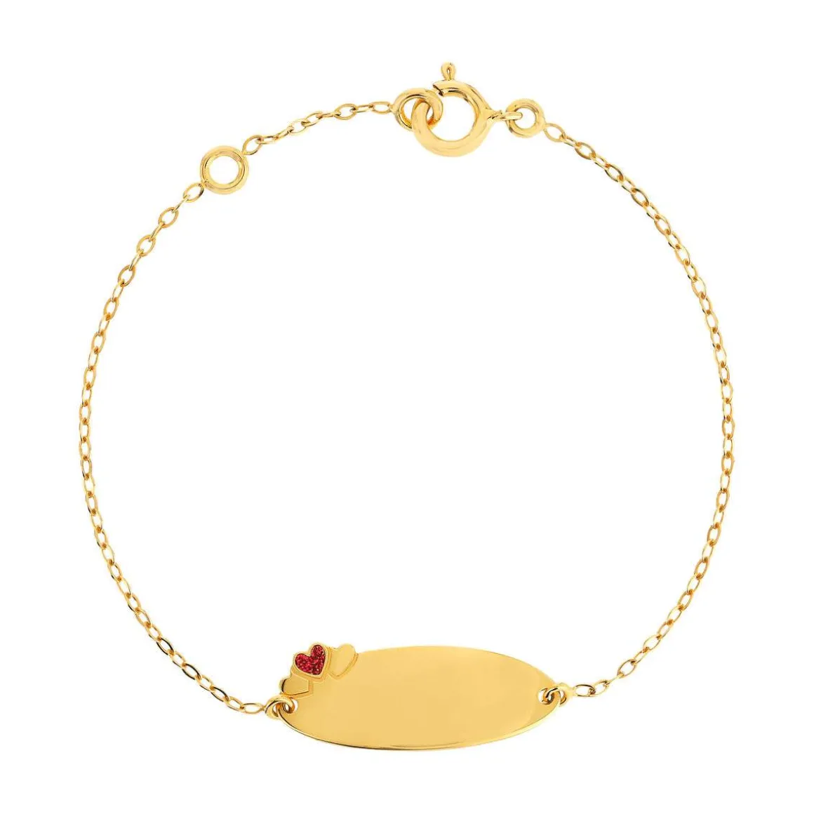 Bracelet identité or jaune 750 coeur laque pailletée rouge 14 cm