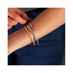 Bracelet jonc plaqué or 3 tons anneaux entrelacés