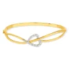 Bracelet jonc plaqué or 2 tons coeur zirconias