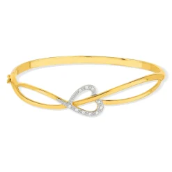 Bracelet jonc plaqué or 2 tons coeur zirconias