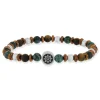 Bracelet élastique acier et pierre naturelles vertes marrons 20cm