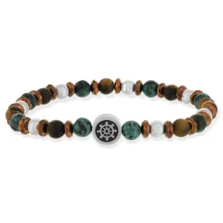 Bracelet élastique acier et pierre naturelles vertes marrons 20cm