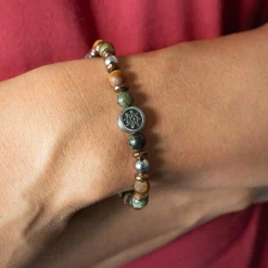 Bracelet élastique acier et pierre naturelles vertes marrons 20cm