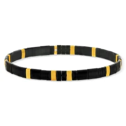 Bracelet élastique perles japonaises MIYUKI en verre émaillé ton noir et doré