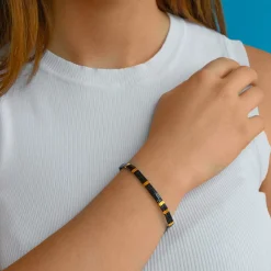 Bracelet élastique perles japonaises MIYUKI en verre émaillé ton noir et doré