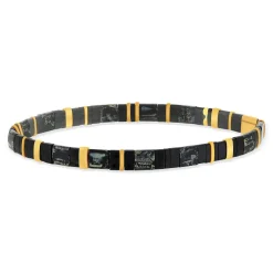 Bracelet élastiques perles japonaises MIYUKI en verre émaillé ton noir gris et doré 17cm