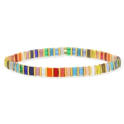 Bracelet élastiques perles japonaises MIYUKI en verre émaillé multicolore 17cm
