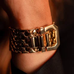 Bracelet maille plaqué or jaune écailles 18cm