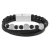 Bracelet matière synthétique noire pierres naturelles noires 20cm