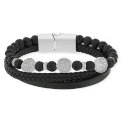 Bracelet matière synthétique noire pierres naturelles noires 20cm