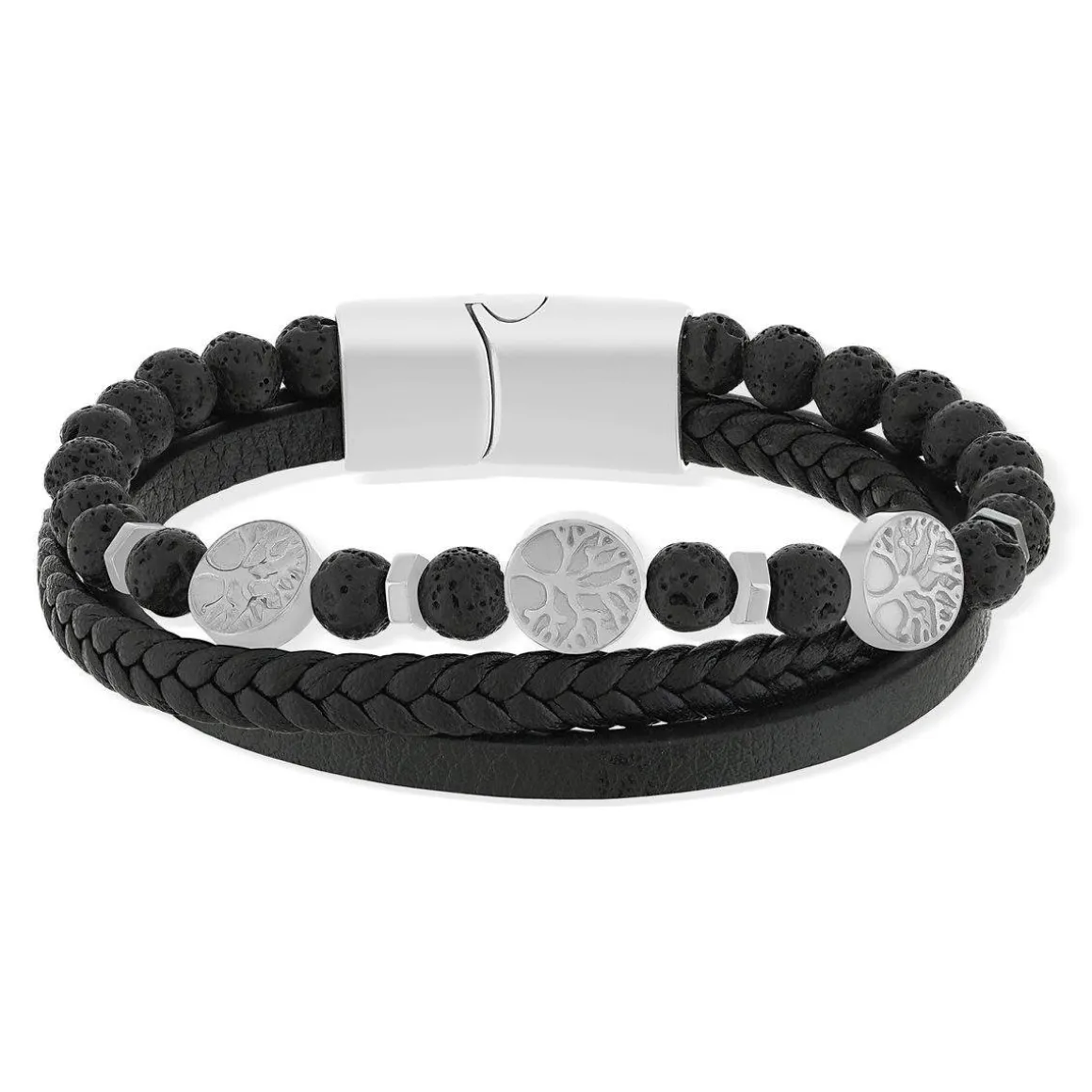 Bracelet matière synthétique noire pierres naturelles noires 20cm