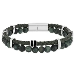 Bracelet matière synthétique pierres naturelles vertes et noires 20cm
