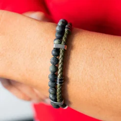 Bracelet matière synthétique pierres naturelles vertes et noires 20cm