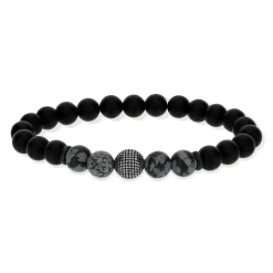Bracelet onyx boule acier 19 cm