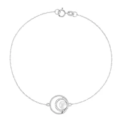 Bracelet or blanc 375, perle de culture de Chine, diamants. Longueur 19 cm.