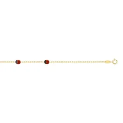 Bracelet or 375 jaune coccinelles laque rouge et noire 15 cm
