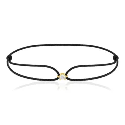Bracelet or 750 jaune diamant 0.1 carat cordon noir