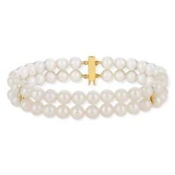 Bracelet or 750 jaune double rang perles de culture du Japon 18 cm