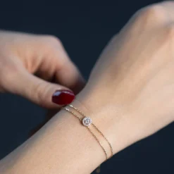 Bracelet or 750 jaune entourage diamant DSI2 18cm