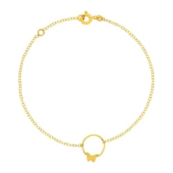 Bracelet or 375 jaune, motif cercle papillon 18,5 cm