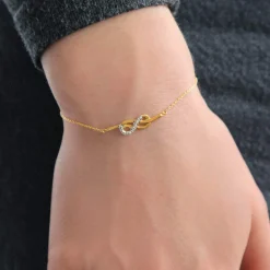 Bracelet or 375 2 tons diamants infini 18 cm