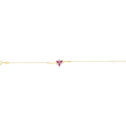 Bracelet or 375 2tons fleur rubis et diamants 18cm