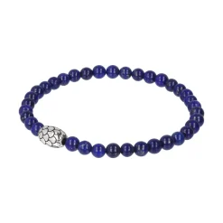 Bracelet perles lapis lazuli et perles argent écailles 19cm