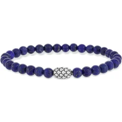 Bracelet perles lapis lazuli et perles argent écailles 19cm